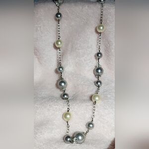 Vintage Stella and Dot Grey and Cream Faux Pearl Necklace